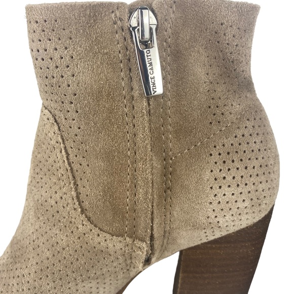 Vince Camuto Cava Perforated Suede Heeled Booties Boots in Wild Mushroom Size 7 - Picture 9 of 13